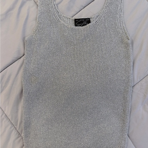 Suzelle Metallic Silver Knit Top - Picture 2 of 6